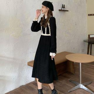 Long-sleeve Midi Dress / Mock-neck Lace Top