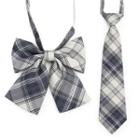 Set: Plaid Ribbon Bow Tie + Necktie Set Of 2 - Bow Tie + Necktie - Gray - One Size