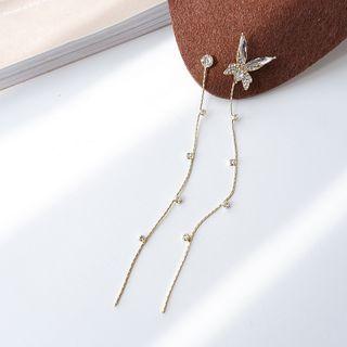 Non-matching Rhinestone Butterfly Dangle Earring 1 Pair - Silver - One Size