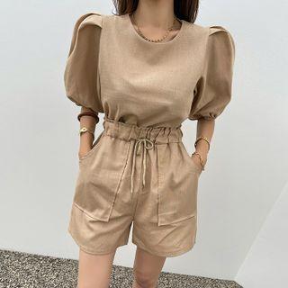 Puff-sleeve Top & Matching Shorts Set