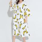 Banana Print Pocketed 3/4 Sleeve Dress