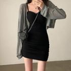 Plain Light Cardigan / Spaghetti Strap Plain Mini Dress