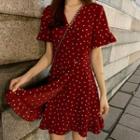 Heart Print Short-sleeve Chiffon Dress