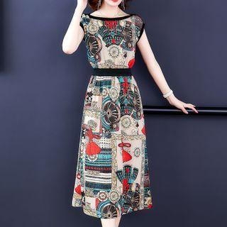 Print Sleeveless Midi A-line Dress