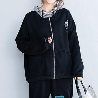 Cartoon Print Zip Jacket Black - One Size