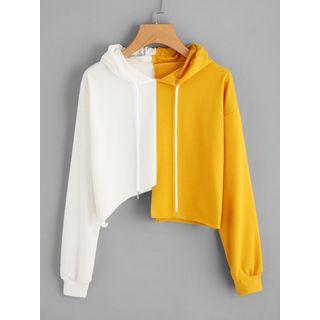 Color-block Cropped Hooded Sweatshirt