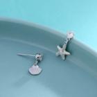 925 Sterling Silver Rhinestone Starfish & Shell Dangle Earring 1 Pair - Starfish & Shell - Silver - One Size
