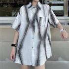 Short-sleeve Print Front Pocket Button-up Shirt White - One Size