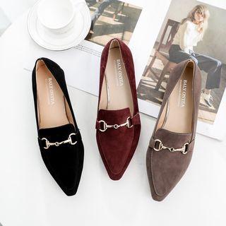 Faux Suede Pointed Low Heel Loafers