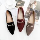 Faux Suede Pointed Low Heel Loafers