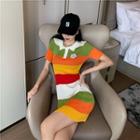 Color Block Polo Shirt Bodycon Dress