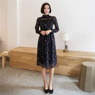 Tie-back Floral Chiffon Midi Shirtdress