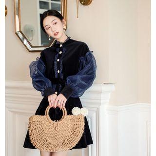 Dotted Panel Ruffle Blouse
