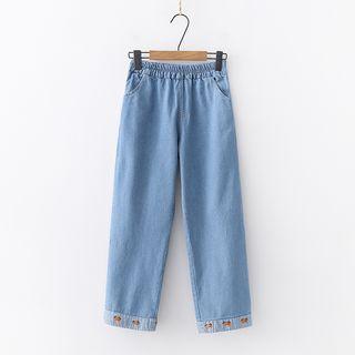 Puppy-embroidered Hem Straight-fit Jeans