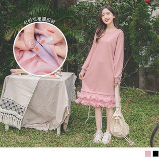 Detachable Ruffled Hem Long Sleeve T-shirt Dress