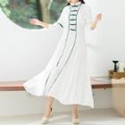Long-sleeve Frog Buttoned A-line Midi Qipao Dress