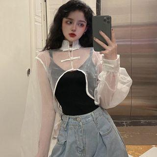 Puff-sleeve Sheer Shrug