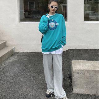 Plain High-waist Wide-leg Sweatpants