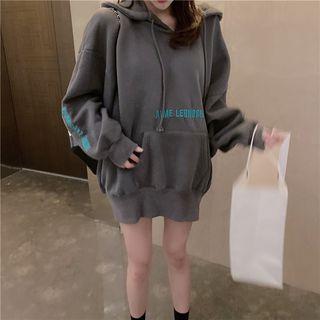 Lettering Embroidered Hooded Long-sleeve Pullover