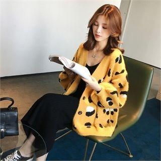 Balloon-sleeve Leopard Boxy Cardigan