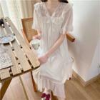 Lace Trim Short-sleeve Dress White - One Size