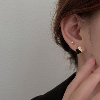Geometric Sterling Silver Ear Stud 1 Pair - Gold & Black - One Size