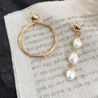 Non-matching Freshwater Pearl Alloy Hoop Dangle Earring 1 Pair - Gold - One Size