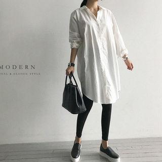 Drop-shoulder Cotton Shirtdress Ivory - One Size