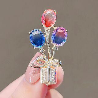Balloon Faux Crystal Alloy Brooch Ly1999 - Red & Blue - One Size