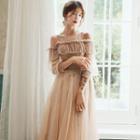 Cold-shoulder Embellished A-line Gown / Midi Prom Dress