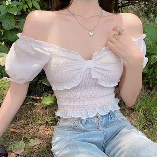 Off-shoulder Frill Trim Crop Top White - One Size
