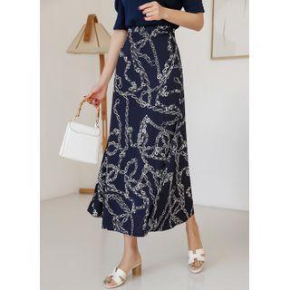 Chain-printed Long Flare Skirt