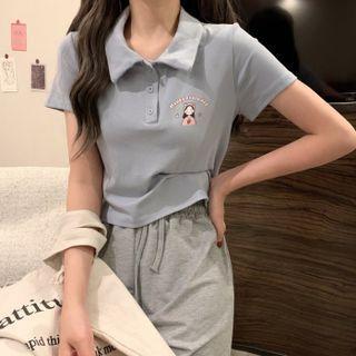 Polo-neck Printed Cropped Top