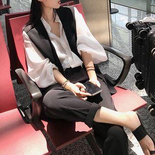 Set: Vest + Balloon-sleeve Blouse