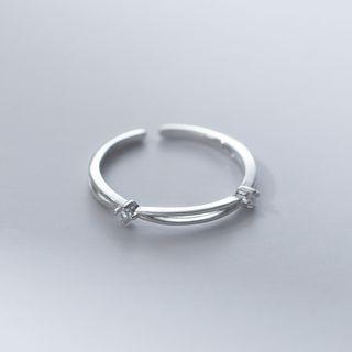 Rhinestone Open Ring 1pc - Silver - One Size