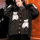 Printed Single-breasted Long-sleeve Cardigan As Shown In Figure - One Size
