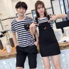 Couple Matching Short-sleeve Striped T-shirt / Shorts / Mini Jumper Dress