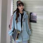 Color Panel Lettering Zip-up Hoodie