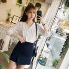 Open-placket Stripe Blouse