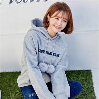Pom Pom Letter-printed Hoodie