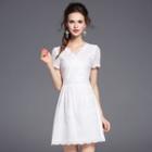 Eyelet Lace V-neck Short-sleeve A-line Dress
