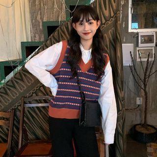 Striped Sweater Vest Orange - One Size