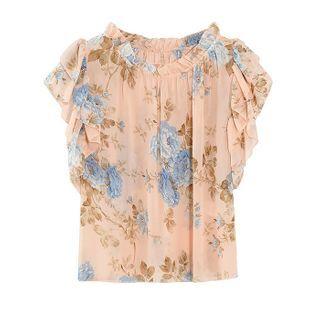 Sleeveless Ruffle Trim Floral Print Blouse