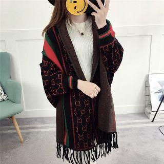 Fringed Printed Loose-fit Cardigan