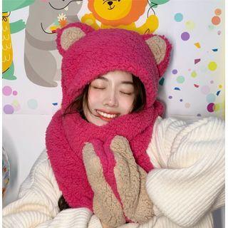 Bear Ear Hooded Scarf Rose Pink - One Size
