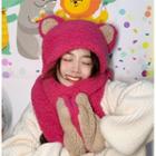 Bear Ear Hooded Scarf Rose Pink - One Size