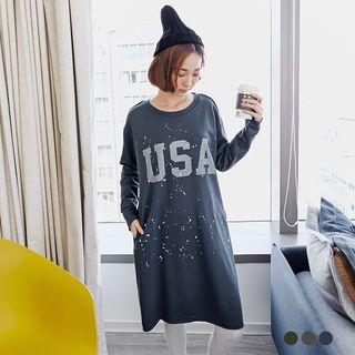 Raw-edge Splashed Dropped-sleeve Dress