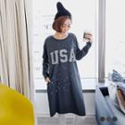 Raw-edge Splashed Dropped-sleeve Dress