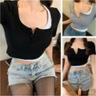 Short-sleeve Mock Two-piece Slim-fit Cropped T-shirt