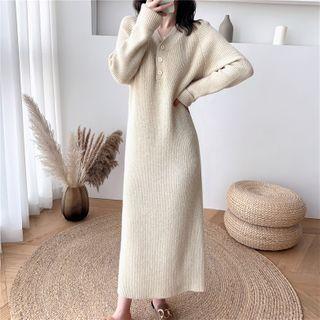 Long-sleeve Ribbed Maxi Knit Dress
